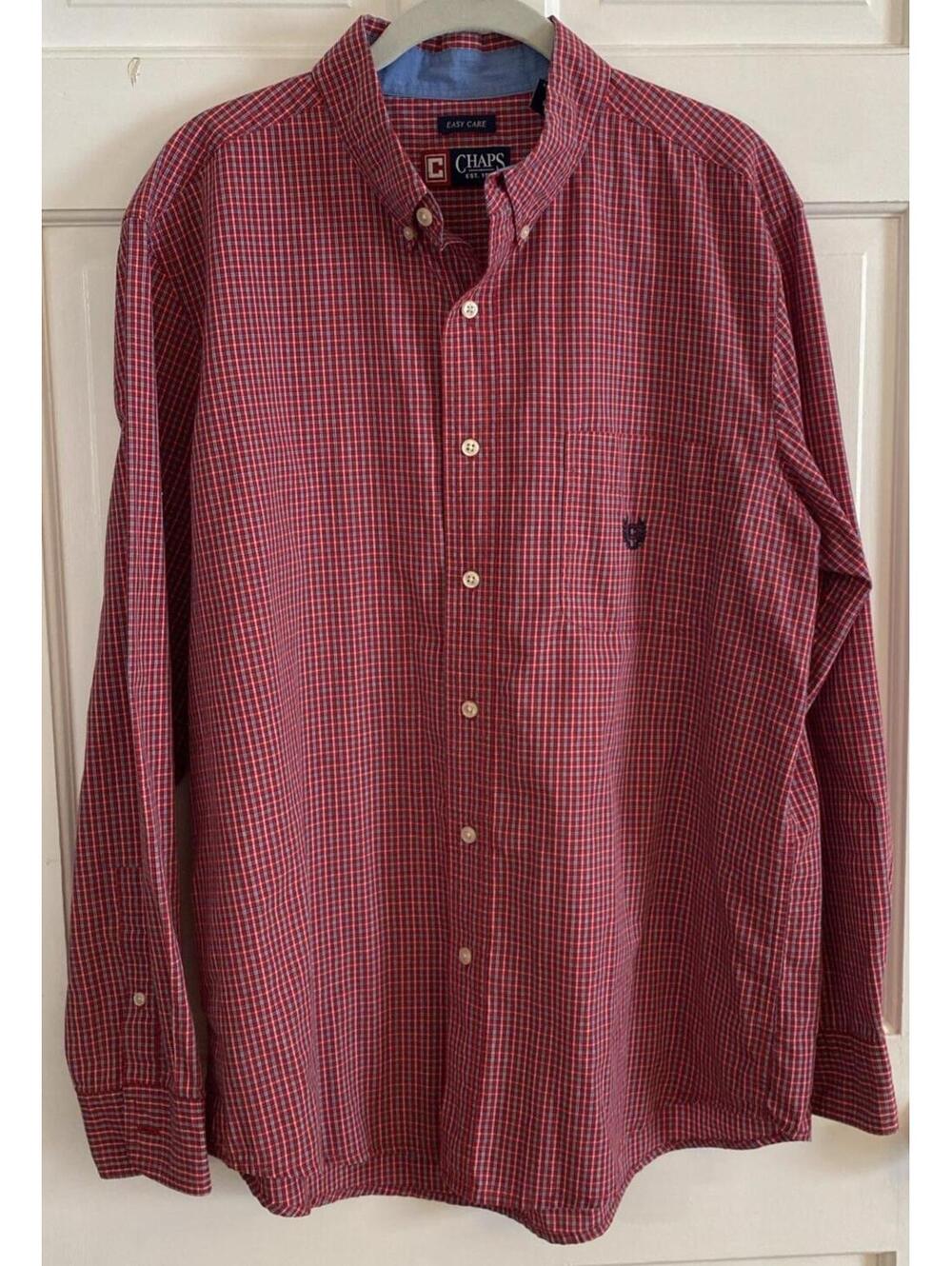 Ralph Lauren Chaps Mens Red Plaid Button Down Long Sleeve Easy Care Shirt Large